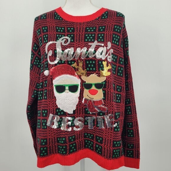 No Boundaries Santa's Bestie Ugly Christmas Sweater - Picture 1 of 12